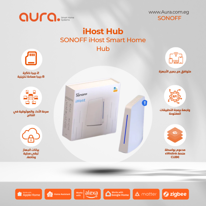 خادم SONOFF iHost Smart Home Hub AIBridge – خادم محلي (4GB/8GB) لإدارة المنزل الذكي بكفاءة وأمان كامل.