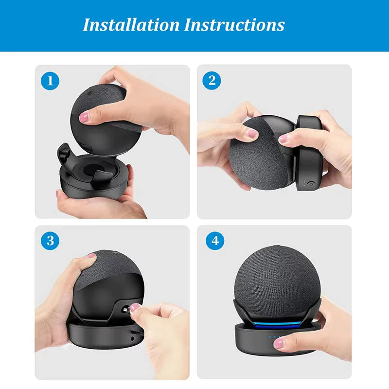 PlusAcc Portable Battery Base 10000mAh – Portable Charging Dock for Echo Dot 4th & 5th Generation