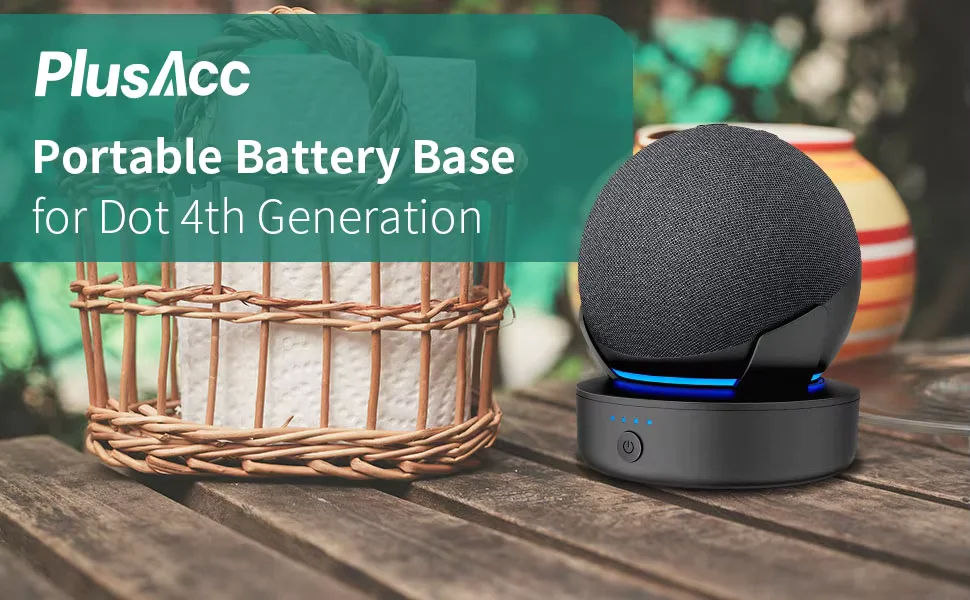 PlusAcc Portable Battery Base 10000mAh – Portable Charging Dock for Echo Dot 4th & 5th Generation