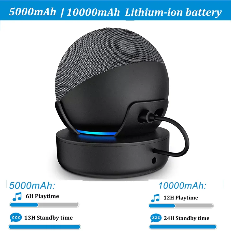 PlusAcc Portable Battery Base 10000mAh – Portable Charging Dock for Echo Dot 4th & 5th Generation