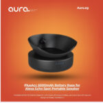 Portable 5000mAh battery base for Echo Spot, allowing wireless use anywhere with secure design and easy installation.