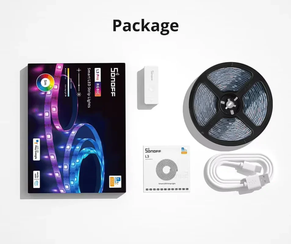 SONOFF L3 Pro شريط إضاءة ذكي واي فاي بطول 5 أمتار RGBIC، مزامنة موسيقى وتحكم صوتي Alexa Google Home