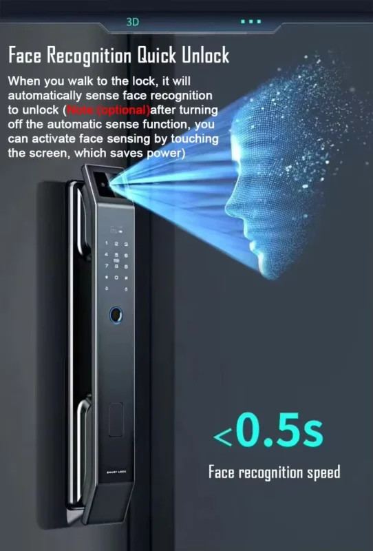 3D Face Recognition Smart Digital Door Lock – قفل إلكتروني ذكي بكاميرا والبصمة