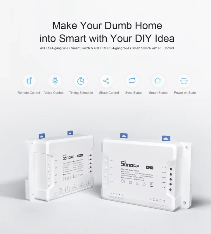 SONOFF 4CH PRO R3 – 4-channel smart switch with WiFi and RF 433MHz control