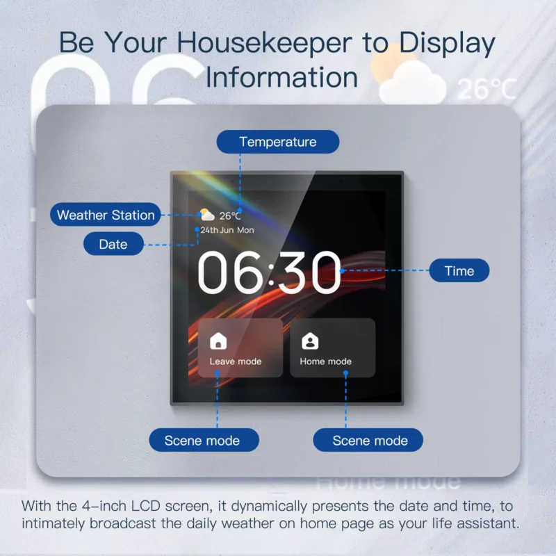 MOES Tuya WiFi Smart Touch Control Panel – لوحة مركزية ذكية بشاشة 4 إنش وتحكم صوتي مدمج