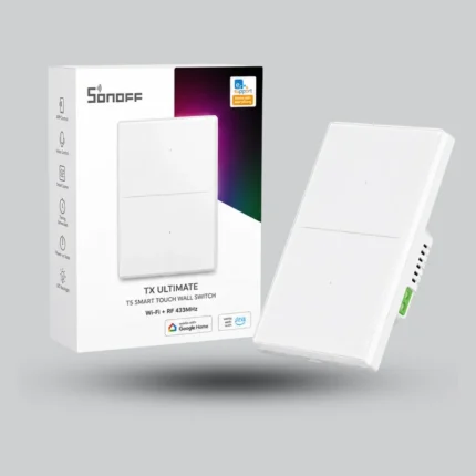 SONOFF TX Ultimate T5 is a smart touch wall switch with full touch access, eWeLink app control, voice control, timers, smart scenes, RGB ambient lighting, and multi-sensory touch feedback. Available in 1C, 2C, 3C, and 4C options for different lighting circuits.
