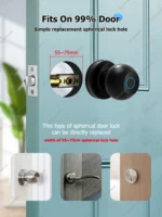 ⁦Catchface O2 Smart Knob Lock – قفل باب ذكي بالبصمة وتطبيق Tuya للأبواب الخشبية⁩ - الصورة ⁦4⁩