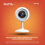 A smart indoor camera, model LC2316, with 3MP FHD resolution, color recording in normal lighting, H.265+ compression, human and motion detection, two-way audio, IR night vision, 2.4G Wi-Fi connectivity, and app remote control.
