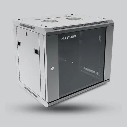 Professional 9U wall-mounted network cabinet from Hikvision, designed to organize and protect networking, CCTV, and IT equipment. Compatible with 19-inch rack standards, ideal for smart home and commercial installations.