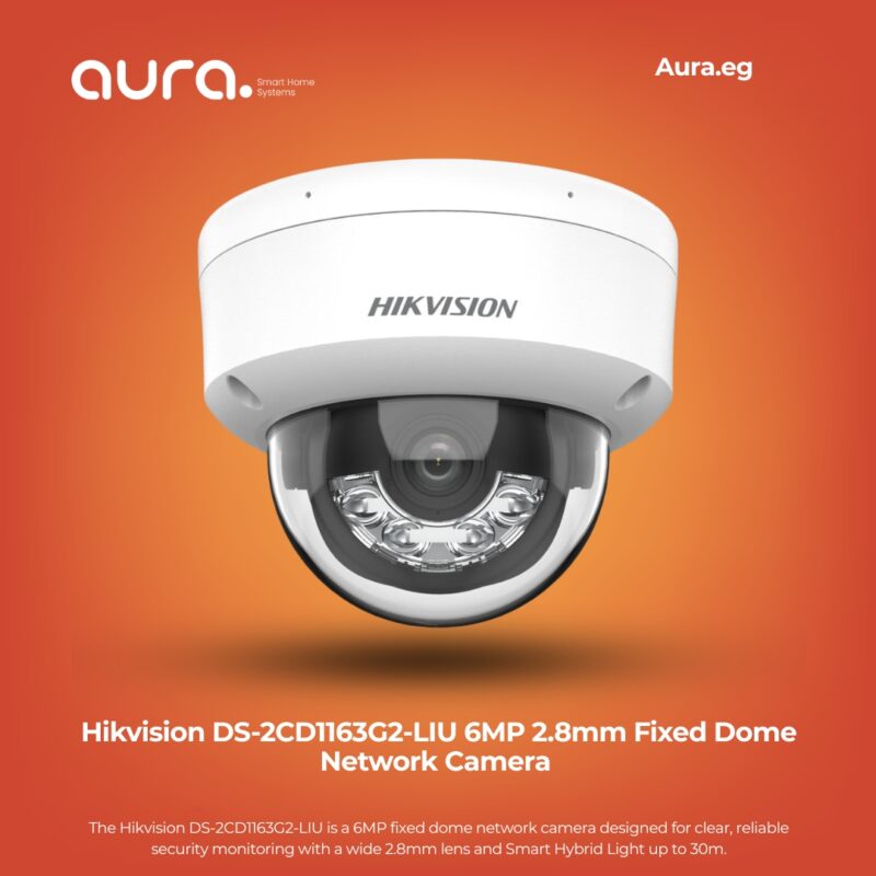 Hikvision DS-2CD1163G2-LIU 6MP 2.8mm Fixed Dome Network Camera with Smart Hybrid Light & Built-in Microphone