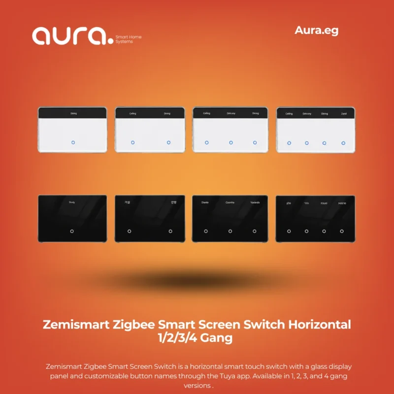 Zemismart Zigbee Smart Screen Switch Horizontal 1/2/3/4 Gang with Custom Name Display
