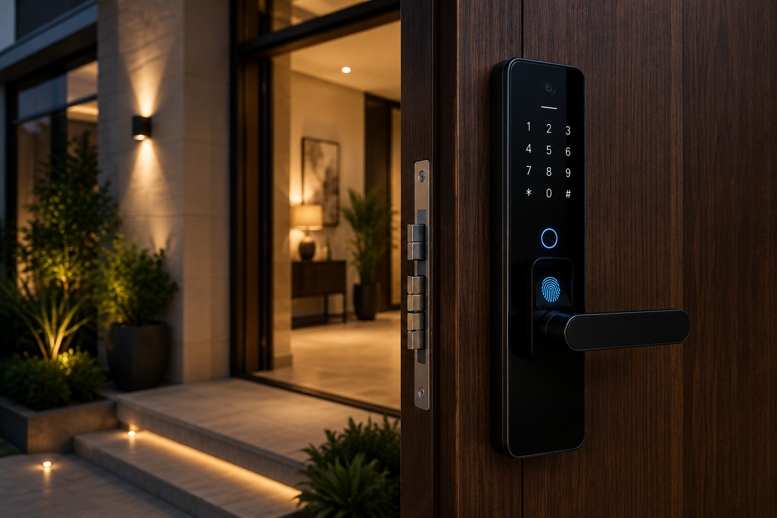 قفل ذكي لباب فيلا حديثة في القاهرة الجديدة من Aura Smart Home