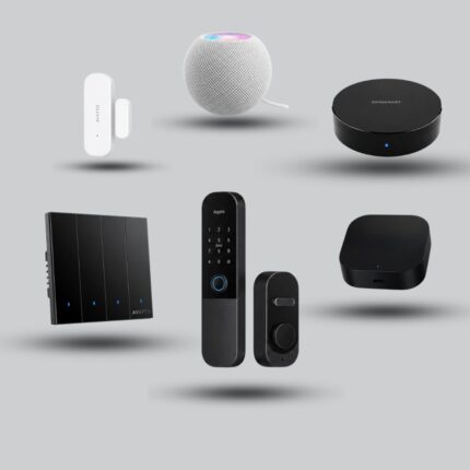باقة غرفة Apple Home الذكية تضم HomePod mini وZemismart M1 ومفتاح AVATTO 4 Gang وIR Bridge وحساس باب وقفل Aqara U200